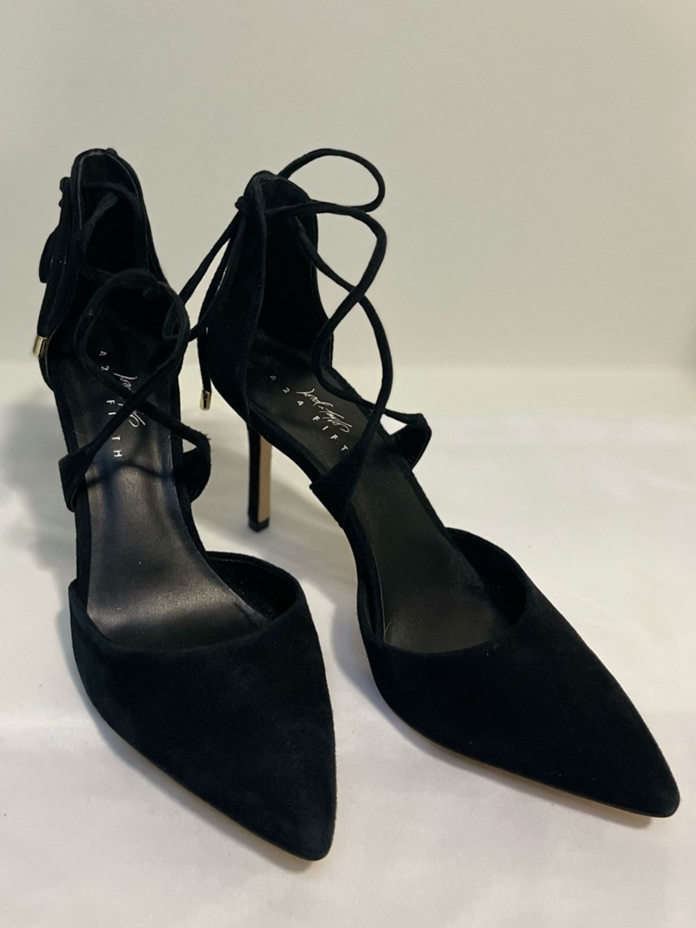 Lord & Taylor Black Lace-Up Pointed-Toe Stiletto Heels